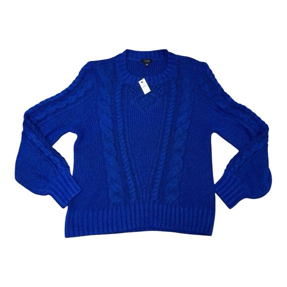 NWT Talbots Women’s Deep Blue Chunky Cable Knit Sweater Sz L Wool Blend Pullover - Picture 1 of 5